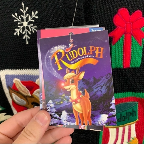 Vintage Christmas Rudolph The Red Nose Reindeer Knitted Ugly Sweater Size L NWT - Picture 5 of 6